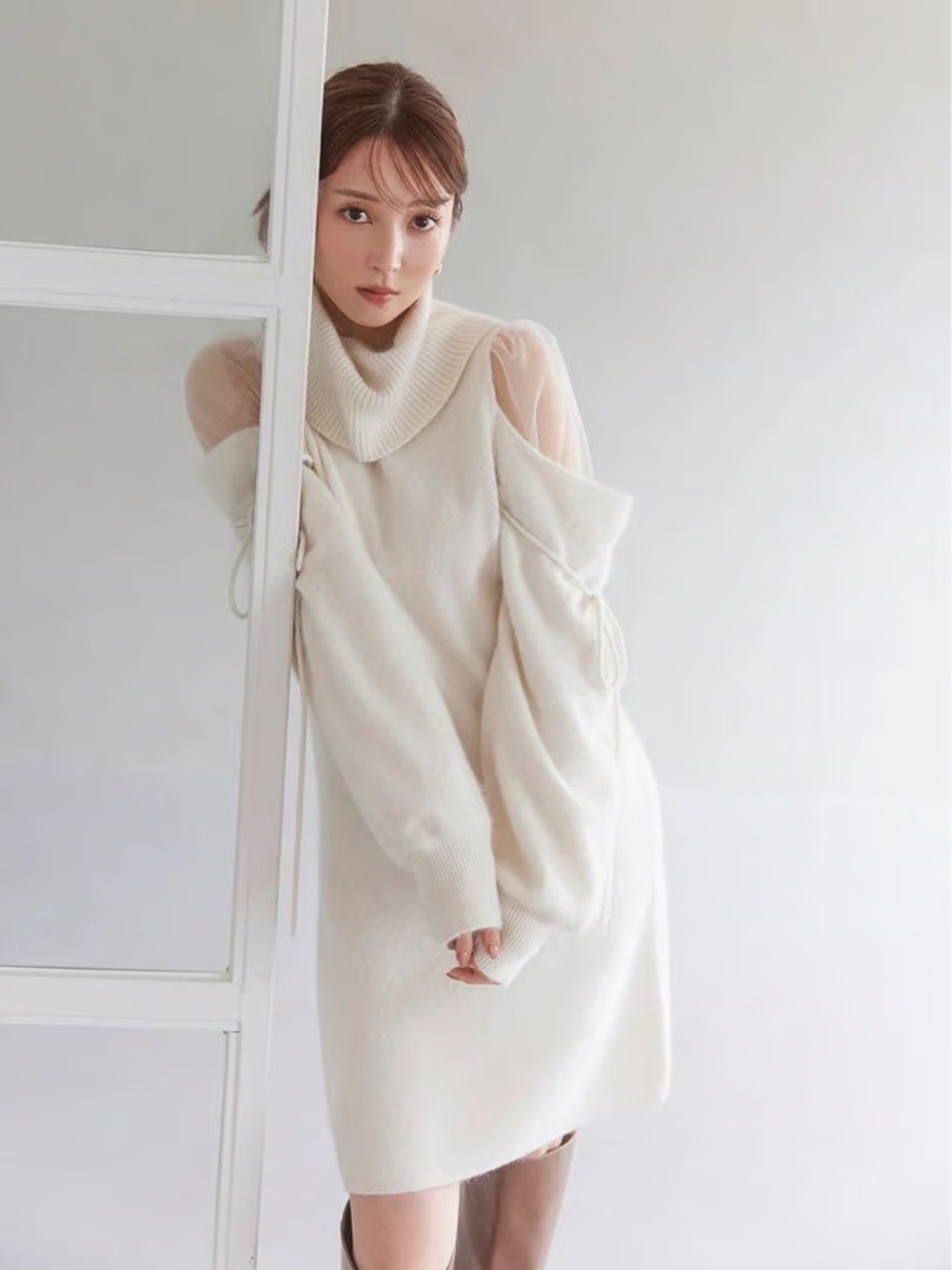 Snidel Sheer Shoulder Sweater Dress One Size Romantic Knit Japan‎
